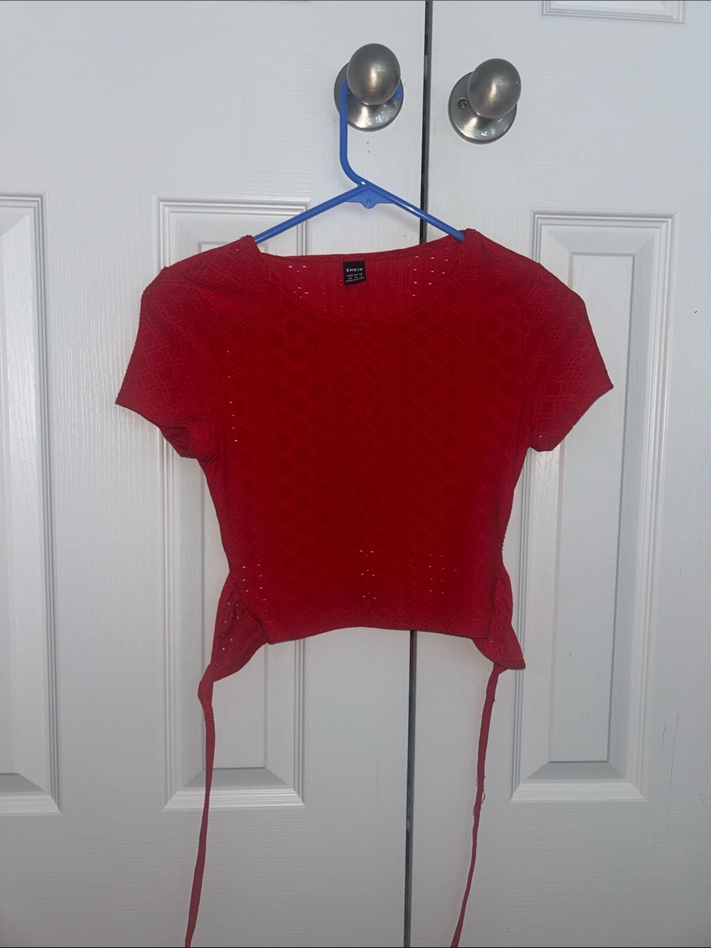 Lace like, going out red top